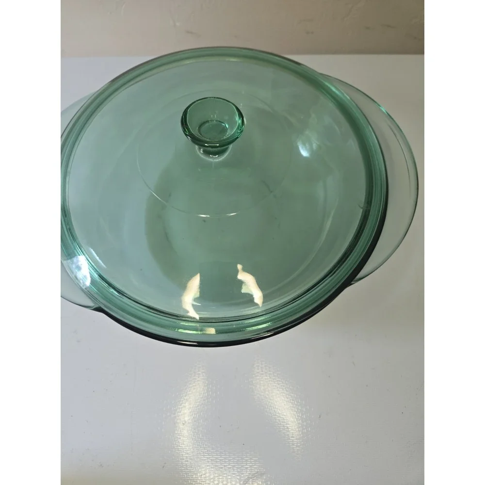 Vintage Anchor Hocking Green Glass 2 Qt Round Casserole Dish 9.5 With Lid